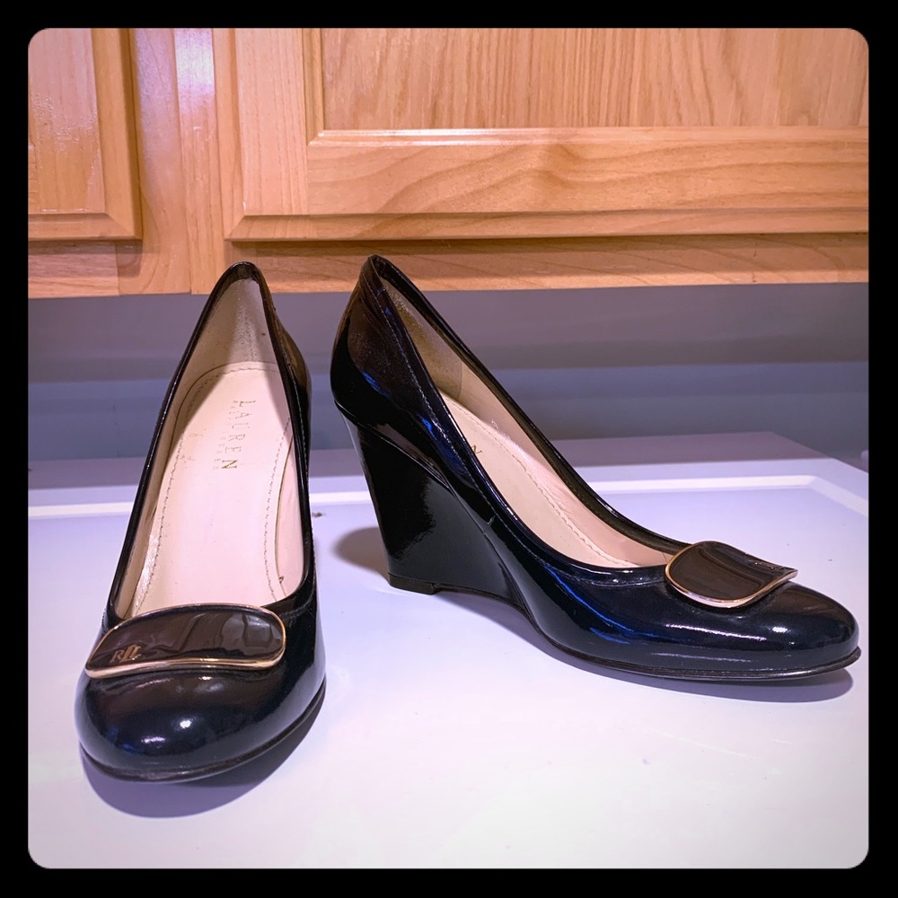 Ralph Lauren Navy Patent Leather Wedges